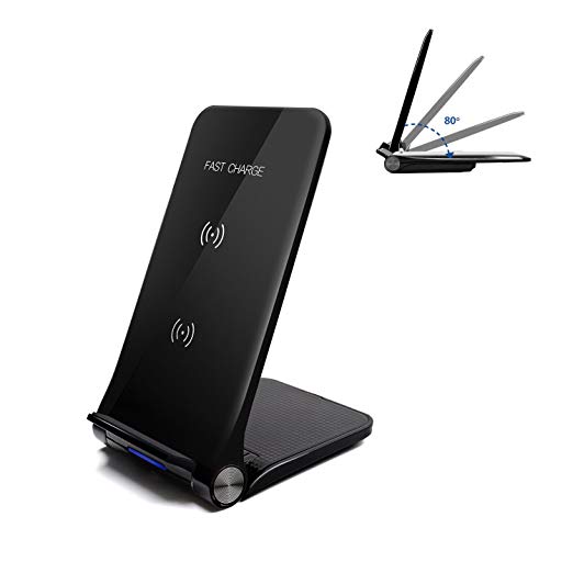 Wireless Charger, 10W Fast Wireless Charging Stand & Pad for Samsung Galaxy S9/S9 Plus/Note 8/S8/S8 Plus/S7/S7 Edge/S6/S6 Edge/Note 5, 7.5W Standard Qi Charging for iPhone X/10/8/8 Plus(No AC Adapter)
