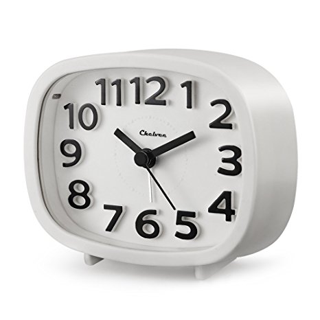 Alarm Clock, Chelvee 3” Quartz Analog Alarm Clock with Night Light, Ultra Small, Silent with No Ticking (white)