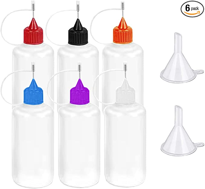 6 Pcs 4 Ounce Precision Tip Applicator Bottle 120 ML Translucent Glue Bottles Multicolor Lid with 2 Pcs Mini Funnel, for Alcohol Ink Craft Acrylic Painting