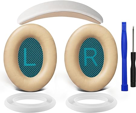 SOULWIT Ear Pads Cushions Headband Silicone Earpads Cover, Replacement Kit for Bose QuietComfort 25(QC25)/SoundLink Around-Ear II(SoundLink AE2)/SoundTrue Around-Ear II(SoundTrue AE 2) - White&Beige