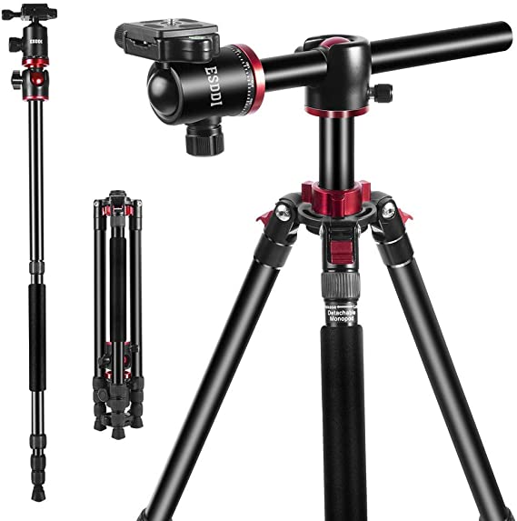 ESDDI Camera Tripod 75 inches Travel Tripod with Aluminium Alloy Material 360 Degree Ball Head and Transverse Center Monopod for Canon Nikon Sony Pentax