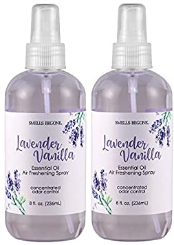 SMELLS BEGONE Essential Oil Air Freshener Spray - Odor Eliminator - Lavender Vanilla Scent (2 x 8 Ounce)