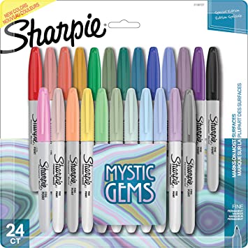 Sharpie Permanent Markers, Fine Point, Featuring Mystic Gem Color Markers, Assorted, 24 Count