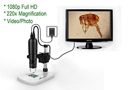Mustcam 1080P Full HD Digital Microscope, HDMI Microscope, 10x-220x Magnification, to Any Monitor/TV with HDMI-in, Photo Capture, Micro-SD Storage, PC Supported Too