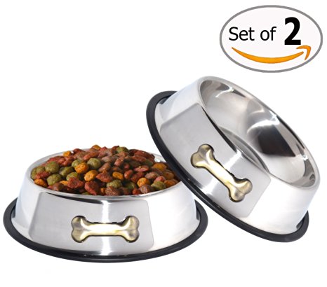 Gpet Dog Bowl 24 Ounce Made of Stainless Steel for Long Durability with Rubber Base That Bowls Wont Slip, Your Pet Can Use One for Water and One for Food Made Your Puppy, Beautiful Dish (Set of 2)