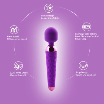 Magic vibrant Massage Wand- Oopsix 10 Function Rechargeable Powerful Personal Sex Vibrators,Body Massager-Idea for Women, Men or Couple, Purple