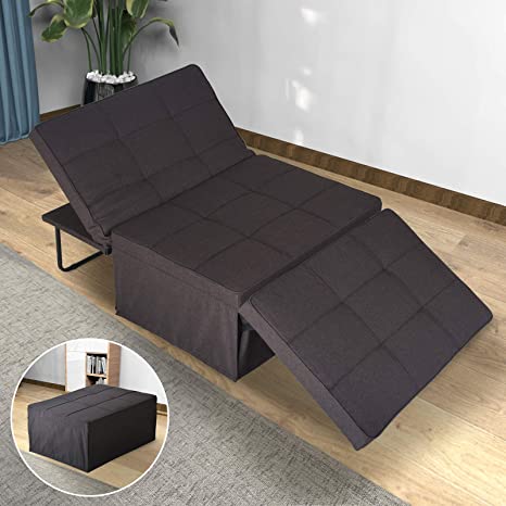 Sofa Bed, Sleeper Chair Bed, 4 in 1 Multi-Function Convertible Chair, Folding Ottoman Guest Bed with 5-Level Adjustable Backrest, Brown