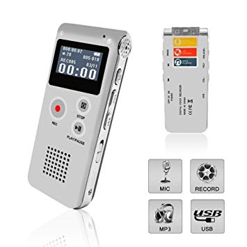 Voice Recorder, Digital Voice Recorder, Voice Activated Recorder with Playback, Rechargeable Tape Dictaphone Recorder for Lectures, Meetings, Interviews, Mini Audio Recorder, MP3 Player