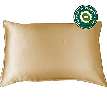 MYK-19MM- 100% Pure Natural(Mulberry) Silk Pillowcase with Cotton underside 300 Thread Count (Hidden Zipper) for Hair&Facial, 19 Momme Hypoallergenic,Queen Size(20"x30"),Beige 1PC