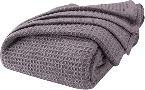 100% Soft Premium Cotton Thermal Blanket in Waffle weave- King 102x90 Charcoal-Snuggle in these Super Soft ,Breathable Cozy Cotton Blankets - Perfect for Layering any Bed,All Season Blanket