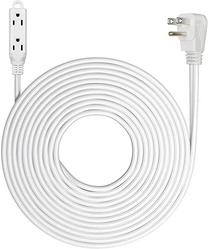 DEWENWILS 3 Outlet Extension Cord with Flat Plug, 25 FT 16/3 Awg Grounded Power Cable for Indoor Use, SPT-3 Cord, White, ETL Listed, 1 Pack