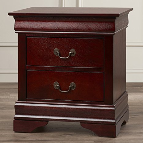 Bedroom Nightstand with 2 Drawers - Louis Philip Style Contemporary Cherry Night Stand - Antique Look