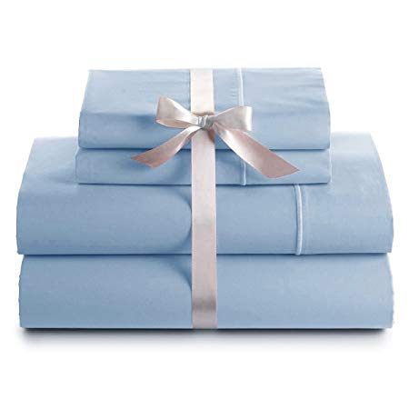 Egyptian Cotton 1000 Thread Count 4 PC Solid Bed Sheet Set True Luxury Hotel Collection Fits Up to 19 Inches Deep pocket (Queen, Sky Blue) By Minor Monkey