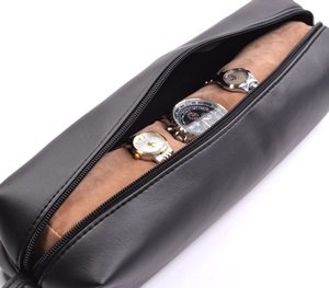 Cosmos ® Black Color PU Leather Watch and Bracelet Travel Storage Roll Bag with Brown Removable Tube Velvet holder