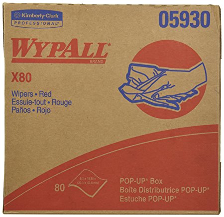 Wypall X80 Reusable Wipes (05930), Extended Use Wipers Pop-Up Box Format, Red, 80 Sheets / Box