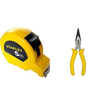 STANLEY STHT36127-812 5 Meter Plastic Short Measuring Tape (Yellow) STANLEY 70-462 6'' Sturdy Steel Long Nose Plier Single Color Sleeve