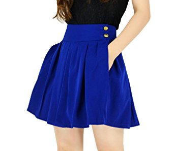 YSJ Women's High Waisted Pleated Mini A Line Skater Skirts with Pockets