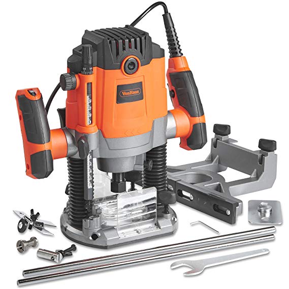 VonHaus 1600W Router – with 1/2” and 1/4” Collet – Woodworking Power Tool – Soft Start and Variable Speed Functions