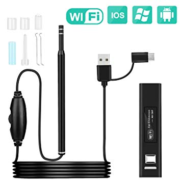 Ear Otoscope, Fvgia Wireless Ear Camera, 1.3 Megapixels Wifi Ear Scope USB Ear Cleaning Endoscope, Digital Inspection Otoscope with 6 Adjustable LEDs for IOS and Android Dvices, Windows