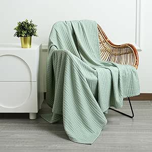 PHF Soft Waffle Weave Throw Blanket 50’’x60’’ - Lightweight and Breathable Woven Blankets Perfect for Summer - Great Decor for Couch Bed Sofa - Sage Green