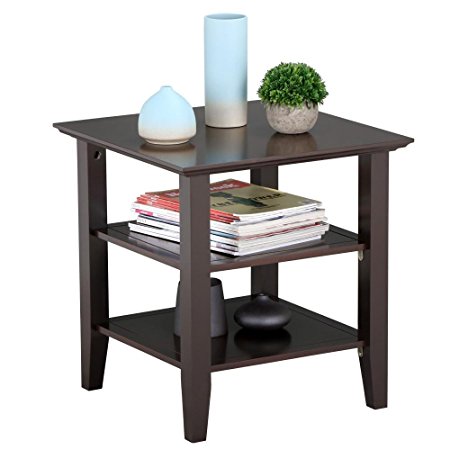 Yaheetech 3 Tier Shelf Sofa End Tables Bedside Nightstand Table Living Room Wood Furniture, Espresso