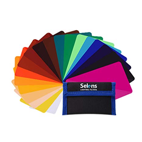 Selens 20 Pieces Universal Flash Gels Lighting Filter Kit for DSLR Camera Flash Light, 3.74” x 2.56” Transparent Color Correction Lighting Film Plastic Sheets
