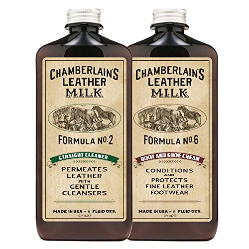 Leather Milk Leather Boot & Shoe Cleaner and Conditioner Kit (2 Bottle Shoe Care Set) - Straight Cleaner No. 2   Boot & Shoe Cream No. 6 - All Natural, Non-Toxic. Made in USA. Includes 2 Shine Pads!