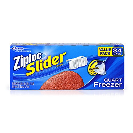 Ziploc Slider Quart Freezer Disposable Food Storage Bags, 34 Count