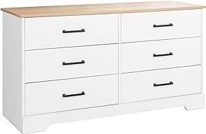 Prepac Double Drawer Dresser, 18.25" D x 53.25" W x 28.5" H, White & Oak