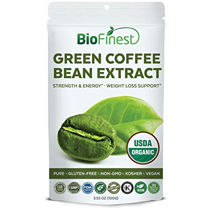 Biofinest Green Coffee Bean Extract Powder 100mg - USDA Certified Organic Pure Gluten-Free Non-GMO Kosher Vegan Friendly - Supplement for Weight Management, Healthy Metabolism (100g)