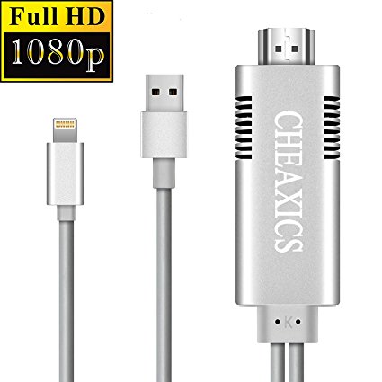 Lightning to HDMI,iPhone HDMI Adapter,Apple HDMI Adapter 1080P Digital AV Adapter HDTV Cable for Phone 8/7/6/5 Series,iPad Air/mini/Pro,projector support IOS 11.0,Plug and Play(Silver)