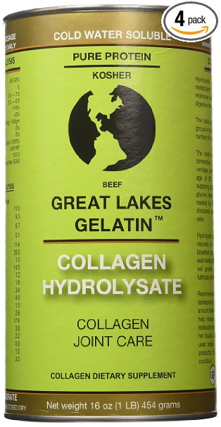 Great Lakes Gelatin Collagen Hydrolysate Beef Kosher 16 oz 4 Pack