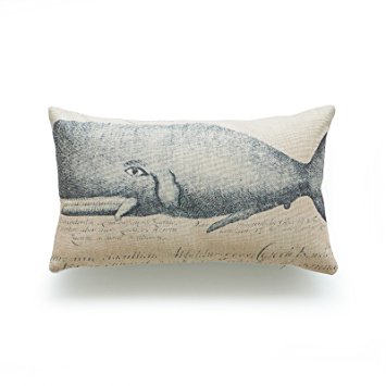Hofdeco Decorative Lumbar Pillow Cover HEAVY WEIGHT Cotton Linen Vintage Sea Life Vintage Whale 12"x20" 30cm x 50cm