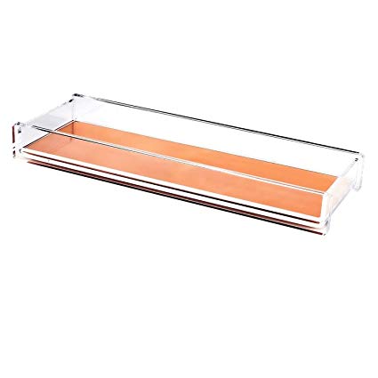 Zodaca [Deluxe Acrylic Design] Pencil Pen Tray Desktop Organizer, Clear/Rose Gold