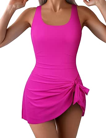 Hilor Women's Underwire One Piece Swimdress Tummy Control Swim Dress Bathing Suits Slimming Skirt Swimsuits