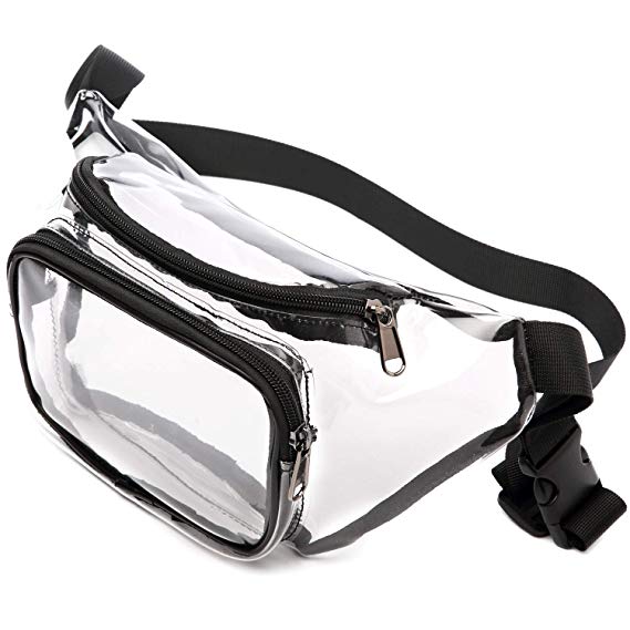 Clear Fanny Pack, BuyAgain 0.6mm Transparent Heavy Duty Sturdy PVC Cute Clear Adjustable Waist Fanny Pack Bag Approved for NFL Games, Concert, Travel, Fit for Women, Men, Black