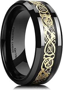 King Will DRAGON Men's 8mm/6mm/5mm Red/Green Carbon Fiber Black Celtic Dragon Tungsten Carbide Ring Comfort Fit Wedding Band