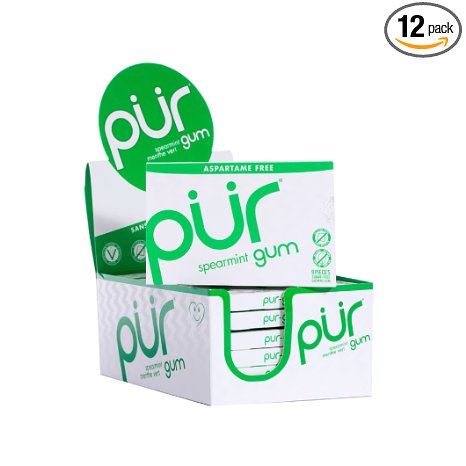 PUR Gum Aspartame Free Spearmint Gum, 9 Count (Pack of 12)
