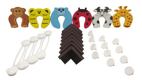 Baby Proofing Corner Guards 30-Piece Baby Safety Kit Extra Dense Unique Gift Animal Themed Door Stopper and Safety Catches Baby, Electrical Covers Safety Protectors Child Proofing Cabinet and Drawers