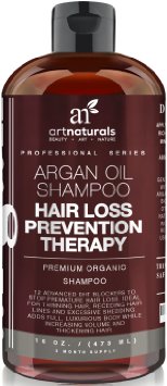 Art Naturals Organic Argan Oil Hair Loss Prevention Shampoo 473ml - Sulfate Free -Best Treatment for Premature Hair Loss Thinning and First Signs of Balding for Men and Women- With Biotin 3 Months Supply