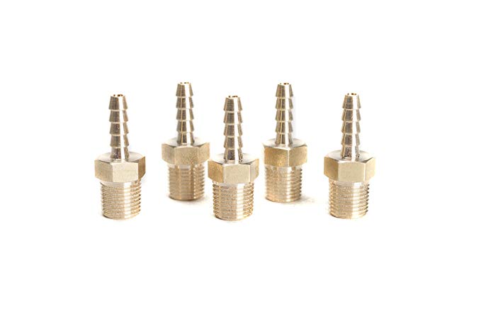LTWFITTING Brass Barbed Fitting Coupler/Connector 1/8" Hose Barb x 1/8" Male NPT (Pack of 5)