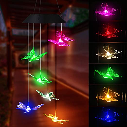 EEEKit Butterfly Solar Wind Chimes, Solar Powered Windchime Color-Changing Led Hanging Lamp Light Wind Chime for Outdoor Indoor Gardening Yard Pathway Decor