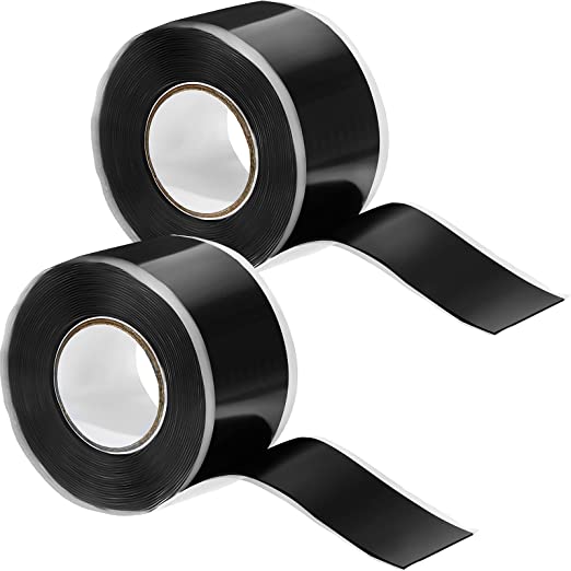 2 Rolls 1 Inch x 10 Feet Self Fusing Silicone Tape Waterproof Rubber Hose Tape Flex Self Fusing Silicone Sealing Tape PVC Tape for Emergency Pipeline Repair Cable Bandage Tool Fixing (Black)