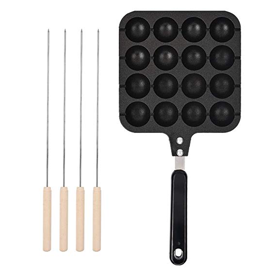 16 Holes Takoyaki Grill Pan Cooking Plate Baking Mold Tool Non-Stick for Octopus Ball 4 Baking Needles for Free
