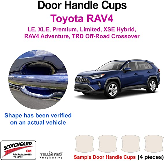 YelloPro Custom Fit Door Handle Cup 3M Scotchgard Anti Scratch Clear Paint Protector Film Sheet Guard Self Healing PPF for 2019 2020 2021 Toyota RAV4 LE XLE Premium Limited XSE Hybrid