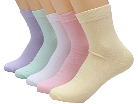 Galsang 5 Pack Soft Casual Lightweight Crew Cotton Socks For Women #A160 (solid color)