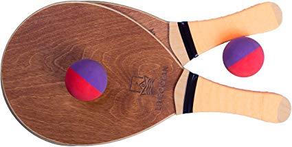 LIVEOCEAN Beach Tennis Wooden Paddle Ball Set. Frescobol Paddle Ball Set. Beach bat Set.