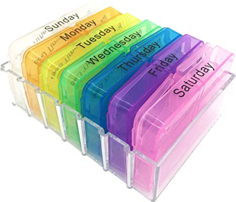 PuTwo Pill Organizer Weekly,Travel Pill Case with 7 Stackable Compartments,4 Times a Day,3.52 Ounce