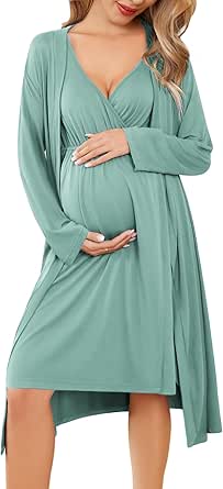 Ekouaer Maternity Nursing Gown and Robe Set Labor Delivery Nursing Nightgowns for Breastfeeding Pregnancy Clothes