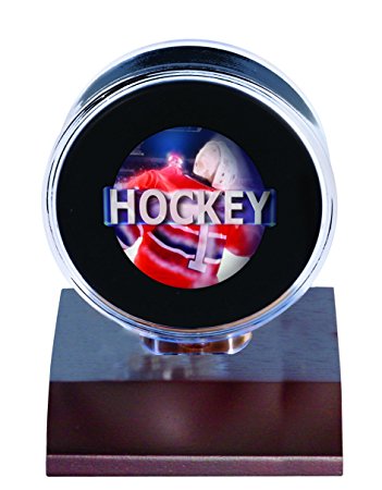 NHL Dark Wood Puck Holder, Small, Clear